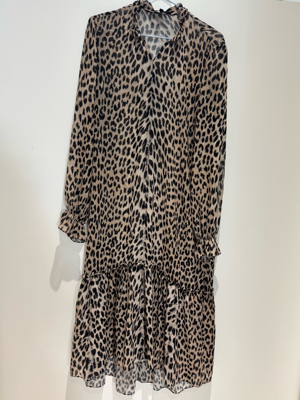 Maje Leopard Print Long Sleeve Tiered Midi Dress - Beige & Black